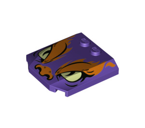 LEGO Dark Purple Wedge 4 x 4 Curved with Cat Face with Lime Eyes (45677 / 65873)