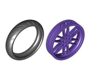 LEGO Dark Purple Wheel 75 x 17mm with Motorcycle Tire 94.2 x 20