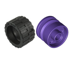 LEGO Dark Purple Wheel Rim Ø18 x 14 with Pin Hole with Tire 24 x 14 Shallow Tread (Tread Small Hub) with Band around Center of Tread