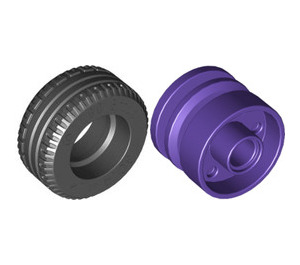 LEGO Dark Purple Wheel Rim Ø18 x 14 with Pin Hole with Tire Ø30.4 x 14 (Thick Rubber)