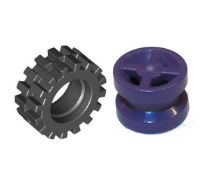 LEGO Dark Purple Wheel Rim Ø8 x 6.4 without Side Notch with Small Tire with Offset Tread (without Band Around Center of Tread)