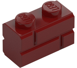 LEGO Tummanpunainen Palikka 1 x 2 jossa Embossed Bricks (98283)