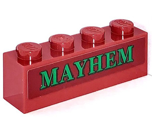 LEGO Dunkelrot Backstein 1 x 4 mit 'MAYHEM'  Aufkleber (3010)