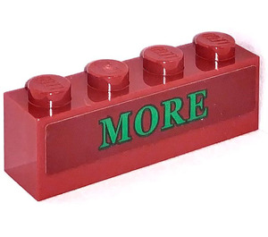 LEGO Dunkelrot Backstein 1 x 4 mit 'MORE'  Aufkleber (3010)