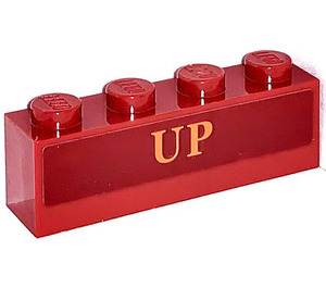 LEGO Dark Red Brick 1 x 4 with 'UP' orange  Sticker (3010)