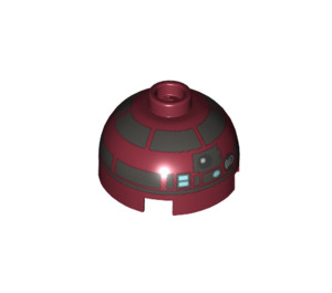 LEGO Dark Red Brick 2 x 2 Round with Dome Top with R4-P17 Astromech Droid Head (Hollow Stud, Axle Holder) (18841 / 100488)