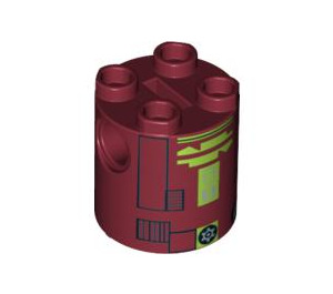 LEGO Dark Red Cylinder 2 x 2 x 2 Robot Body with Black, Gray, and Green Astromech Droid Pattern (Undetermined) (85630)