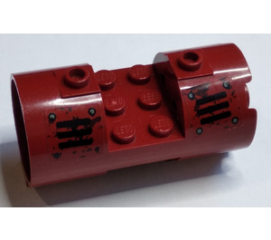 LEGO Dark Red Cylinder 3 x 6 x 2.7 Horizontal with Black Vents and Rivets Left Sticker Solid Center Studs (93168)