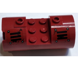 LEGO Dark Red Cylinder 3 x 6 x 2.7 Horizontal with Black Vents and Rivets Right Sticker Solid Center Studs (93168)