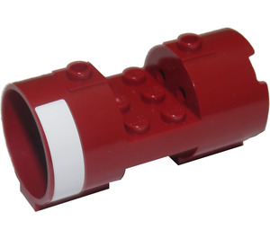LEGO Rouge foncé Cylindre 3 x 6 x 2.7 Horizontal avec blanc Rayures (both sides) Autocollant Goujons centraux solides (93168)