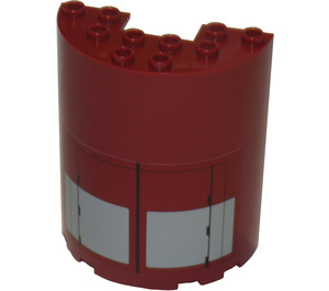 LEGO Mørkerød Cylinder 3 x 6 x 6 Halvt med Sort Lines og Grå Rectangles Klistermærke (35347)