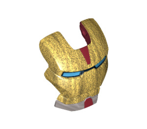 LEGO Donkerrood Iron Man Vizier met Gold Gezicht, Medium blauw Ogen en Zilver Chin (14415)