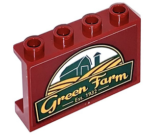 LEGO Rouge foncé Panneau 1 x 4 x 2 avec Green Farm est.1932 Autocollant (14718)
