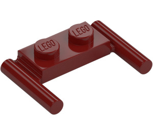 LEGO Tummanpunainen Levy 1 x 2 jossa Kahvat (Matalat kahvat) (3839)