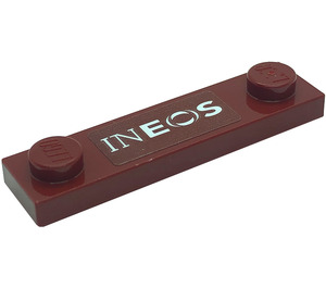 LEGO Dark Red Plate 1 x 4 with Two Studs with White 'INEOS' Sticker with Groove (41740)