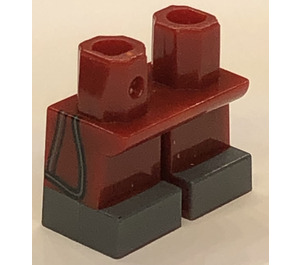 LEGO Rouge foncé Court Jambes avec Dark Stone grise Feet et Markings (18572 / 41879)