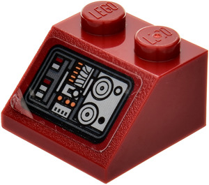 LEGO Dark Red Slope 2 x 2 (45°) with Control Panel Sticker (3039)