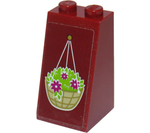 LEGO Dark Red Slope 2 x 2 x 3 (75°) with Hanging Basket on Front and Poster of Horse and Rider on Back Sticker Solid Studs (98560)