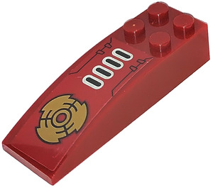 LEGO Rouge foncé Pente 2 x 6 Incurvé avec Bars et Gold Disc Autocollant (44126)