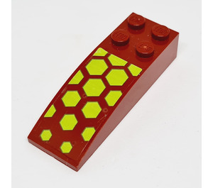 LEGO Dark Red Slope 2 x 6 Curved with Lime Hexagons Pattern Sticker (44126)