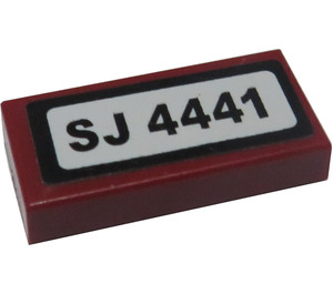 LEGO Dark Red Tile 1 x 2 with 'SJ 4441' Sticker with Groove (3069)