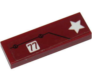 LEGO Dark Red Tile 1 x 3 with White Star and '77', Black Line and 2 Screws Pattern Sticker (63864)