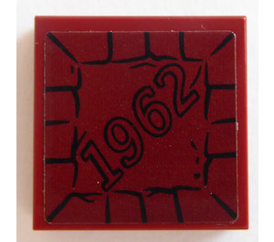 LEGO Dark Red Tile 2 x 2 with '1962' Sticker with Groove (3068)