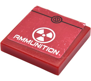 LEGO Rouge foncé Tuile 2 x 2 avec 'Ammunition' & Hazard Warning Autocollant avec rainure (3068)