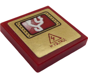 LEGO Dark Red Tile 2 x 2 with Electrical Danger Sign Sticker with Groove (3068)