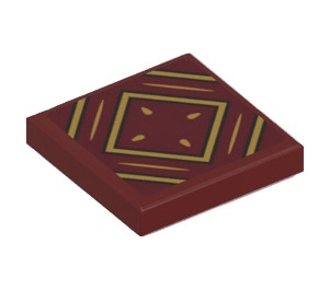 LEGO Dark Red Tile 2 x 2 with Gold Square and Lines Sticker with Groove (3068)