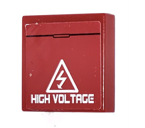 LEGO Dark Red Tile 2 x 2 with 'HIGH VOLTAGE' Sticker with Groove (3068)
