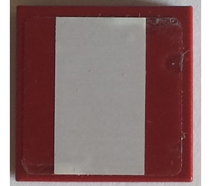 LEGO Dunkelrot Fliese 2 x 2 mit Weiß Stripe Aufkleber mit Nut (3068)