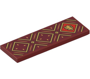 LEGO Dark Red Tile 2 x 6 with Gold Squares and HP Gryffindor House Lion Sticker (69729)