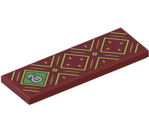 LEGO Dark Red Tile 2 x 6 with Gold Squares and HP Slytherin House Snake Sticker (69729)