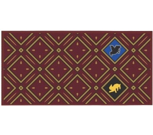 LEGO Dark Red Tile 4 x 8 Inverted with Gold Squares with Hufflepuff Badger and Ravenclaw Raven Sticker (83496)