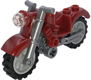 LEGO Ciemno czerwony Vintage Motorcycle with Flat Silver Chassis and Medium Stone Gray Wheels