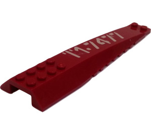LEGO Dark Red Wedge 4 x 16 Triple Curved with "T1-7477" Left Sticker (45301 / 89680)