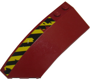 LEGO Dark Red Wedge Curved 3 x 8 x 2 Left with Black and Yellow Stripes Sticker (41750)