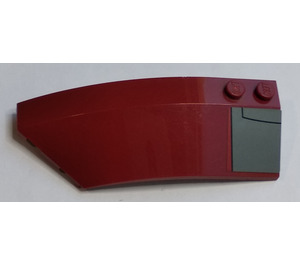 LEGO Dark Red Wedge Curved 3 x 8 x 2 Left with Gray Panel Sticker (41750)