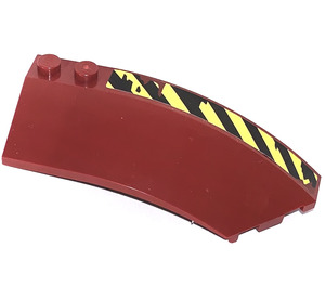 LEGO Dark Red Wedge Curved 3 x 8 x 2 Right with Black and Yellow Stripes Sticker (41749)