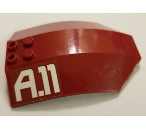 LEGO Dark Red Windscreen 6 x 8 x 2 Curved with 'A.11' Sticker (41751)