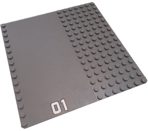 LEGO Dark Stone Gray Baseplate 16 x 16 with Driveway with "01" Sticker (30225)