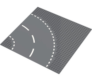 LEGO Dark Stone Gray Baseplate 32 x 32 Road 6-Stud Curve with White Dashed Lines (44342 / 54203)