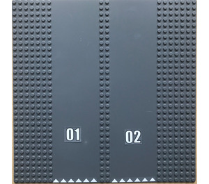 LEGO Gris pierre foncé Plaque de Base 32 x 32 avec Dual Lane Road avec "01" et "02" et blanc Triangle Autocollant (30225)