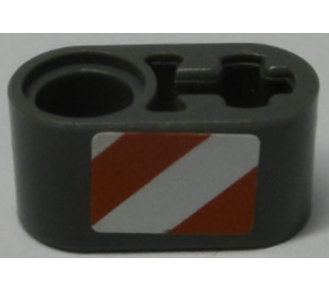 LEGO Gris pierre foncé Faisceau 2 avec Essieu Trou et Épingle Trou avec rouge et blanc Dangerstripes (La gauche) Autocollant (40147)
