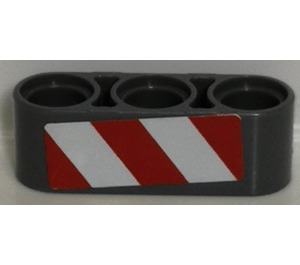 LEGO Dark Stone Gray Beam 3 with Red and White Danger Stripes (Right) Sticker (32523)