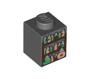LEGO Dark Stone Gray Brick 1 x 1 with Bottles and Jars (3005 / 104892)