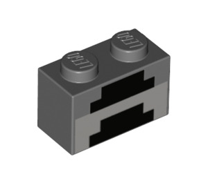 LEGO Dark Stone Gray Brick 1 x 2 with Minecraft Black Lines with Bottom Tube (3004 / 37227)