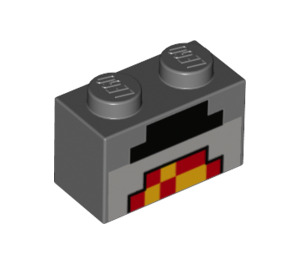 LEGO Dark Stone Gray Brick 1 x 2 with Minecraft Black, Red, and Yellow Blocks with Bottom Tube (3004 / 37228)