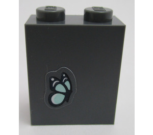 LEGO Dark Stone Gray Brick 1 x 2 x 2 with Blue Butterfly Sticker with Inside Stud Holder (3245)